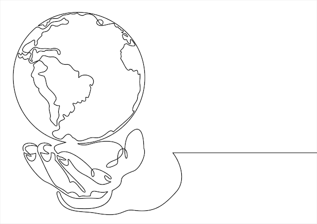 World in the palm of hand one line drawing