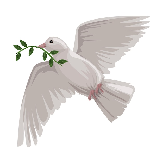 World peace day dove and branch icon isolated