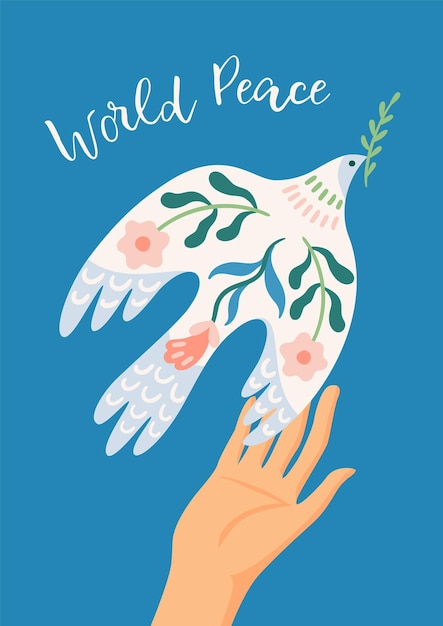 World peace mano e colomba della pace illustrazione vettoriale elementi per volantini poster di carte e altri usi