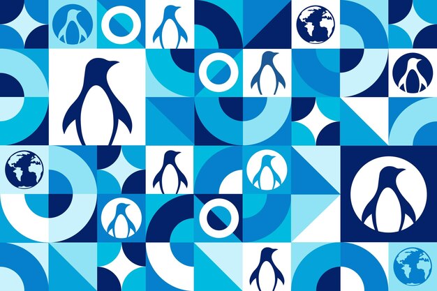 World Penguin Day April 25 Seamless geometric pattern Template for background banner card poster Vector EPS10 illustration