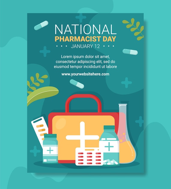 World pharmacists day poster flat cartoon hand drawn templates illustration