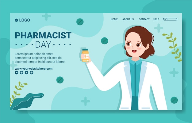 World pharmacists day social media landing page flat cartoon hand drawn templates illustration