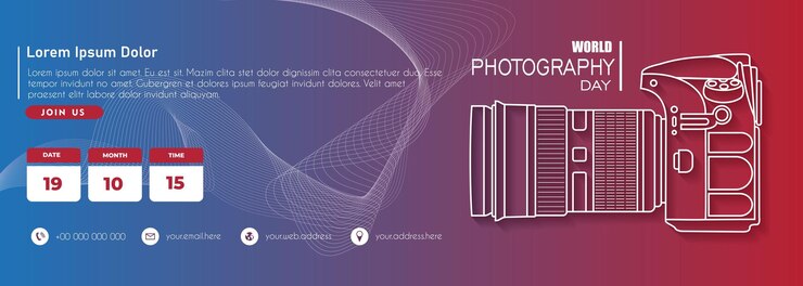Vector world photography day august 19th typography design with camera