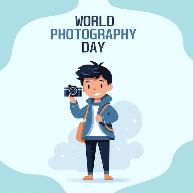 Плоский дизайн плаката Всемирного дня фотографии
