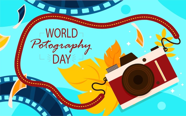 Вектор Всемирный день фотографии с концепцией плоских иллюстраций винтажной камеры