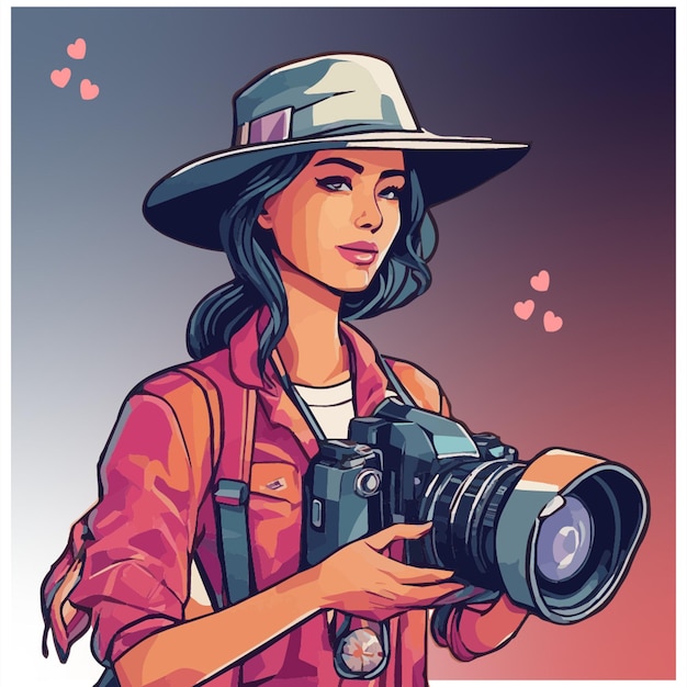 World photography day women with camera vector illustration