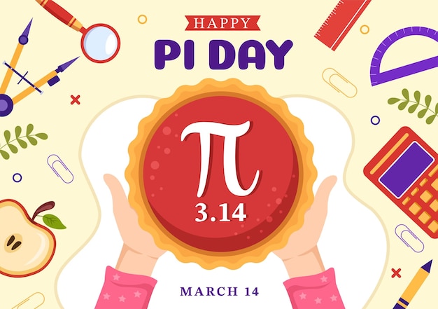 Illustrazione della giornata mondiale del pi greco con costanti matematiche o torta dolce al forno per il modello della pagina di destinazione