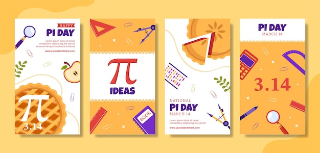 World Pi Day Social Media Stories Flat Cartoon Hand Drawn Templates Illustration