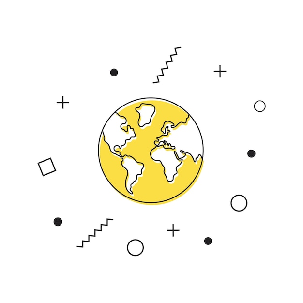 Значок планеты Земля Желтая планета Земля значок с геометрическими фигурами на белом фоне Вектор