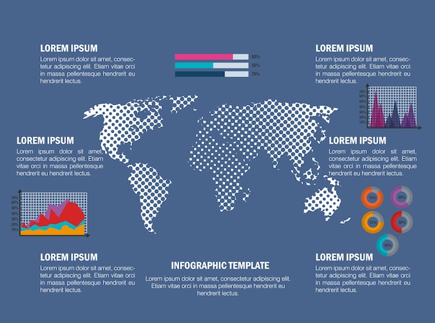 world planet with business infographic template icons