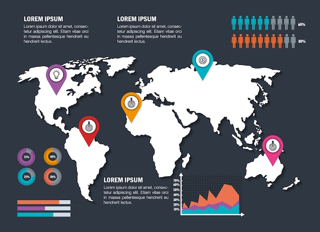 world planet with business infographic template icons