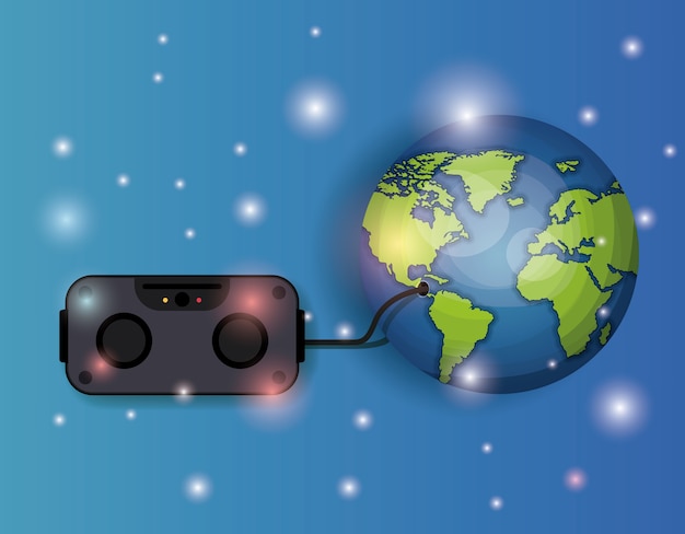 world planet with game control connection 