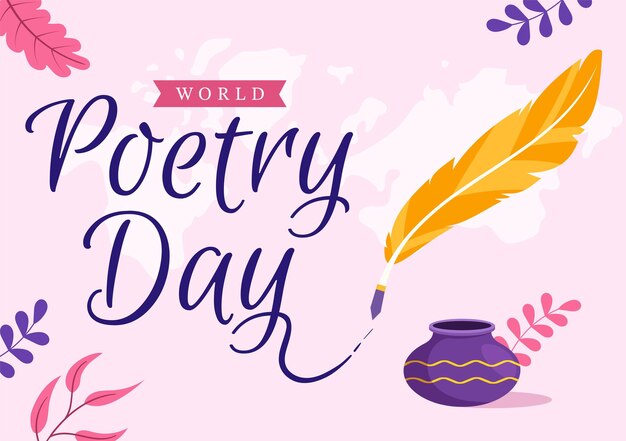 Vettore giornata mondiale della poesia il 21 marzo illustrazione con una penna o una macchina da scrivere per banner web o pagina di destinazione