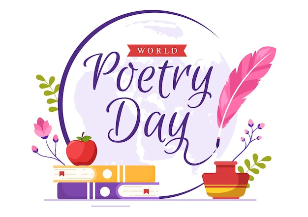 World Poetry Day on March 21 Illustration with a Quill or Typewriter for Web Banner or Landing Page