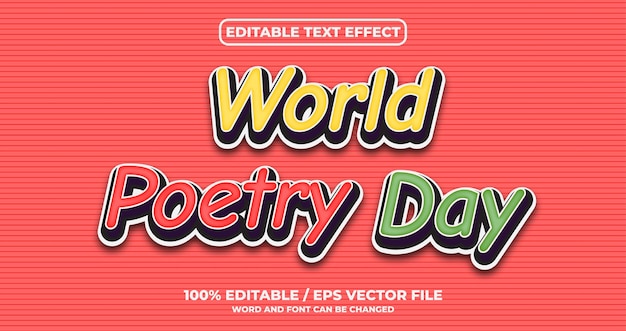 Vector world poetry day text effect