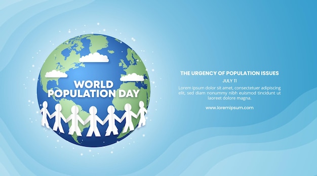 World population day background with a cutting paper people decoration and earth