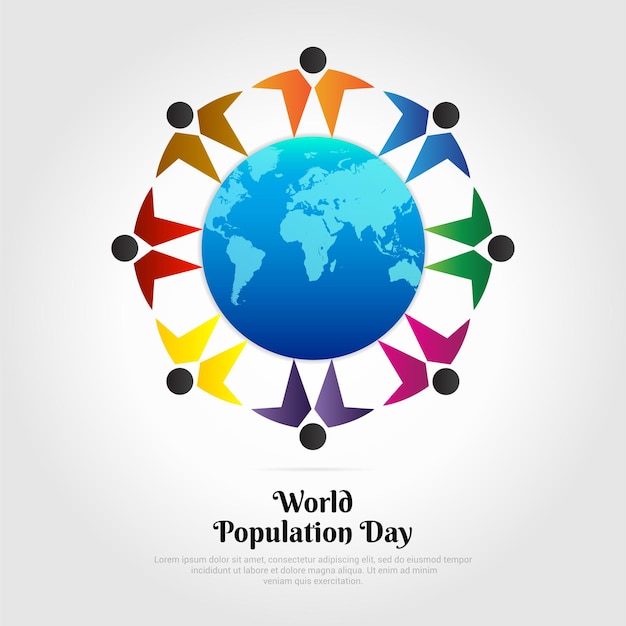 world population day design vector with world map and people silhouette world population day background vector