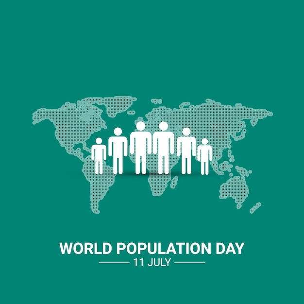 世界人口デーの男と世界地図イラスト無料ベクトル