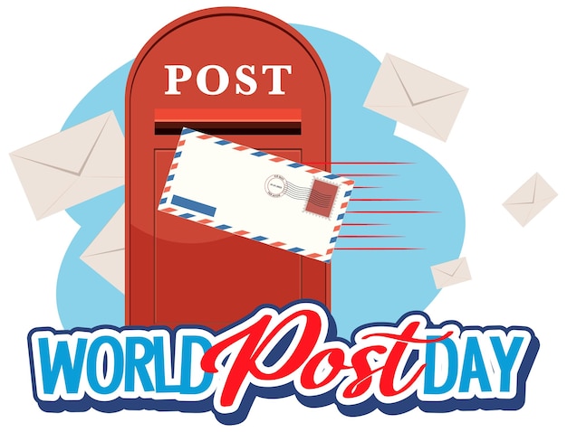 Баннер Всемирного дня почты с почтовым ящиком и конвертами