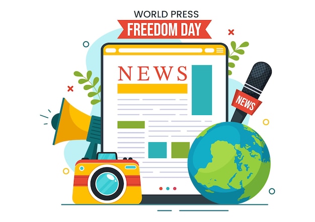 World Press Freedom Day Illustration with Hands Holding News Microphones in Hand Drawn Templates