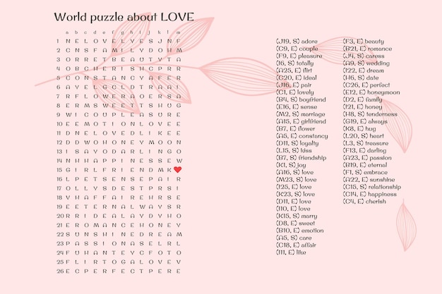 World puzzle crossword about love iq game test in english