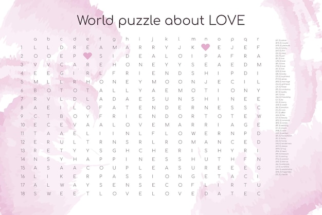 World puzzle crossword about love iq game test in english