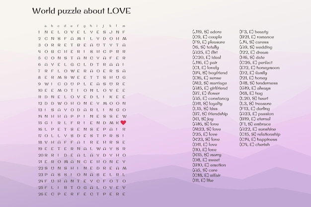 World puzzle crossword about love iq game test in english