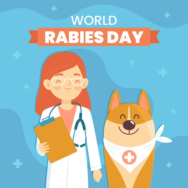 World rabies day hand drawn flat illustration