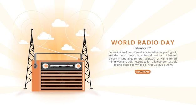 Vector world radio day background with an old orange radio