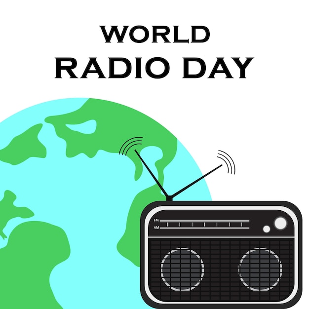 Vettore giornata mondiale della radio radio retrò nera illustrazione vettoriale