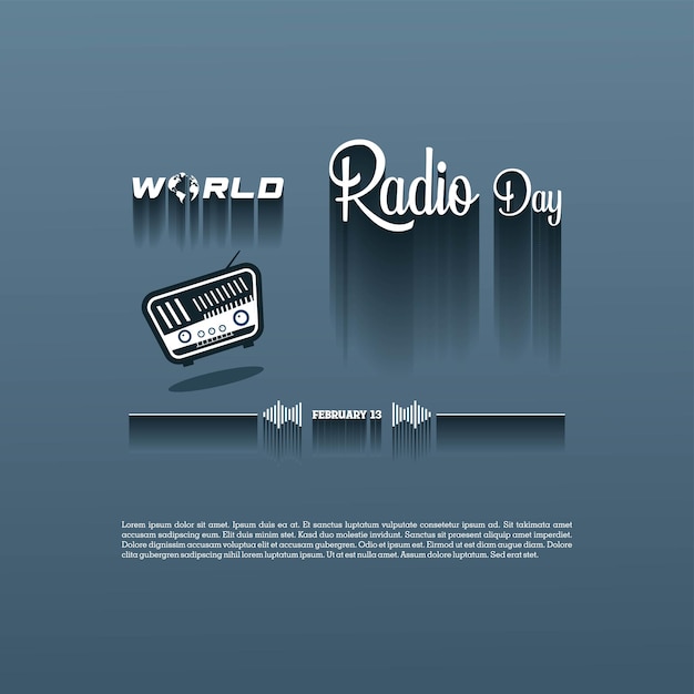 Vector world radio day february 13th minimalist poster design for social media post