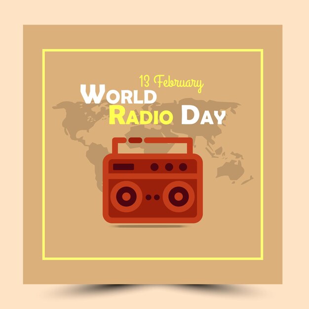矢量世界电台日好作节日背景推广。2月13日世界无线电日。向量