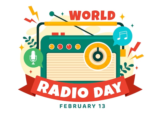 世界ラジオデーのイラスト 2月13日 コミュニケーションメディアの利用者と聴衆のために