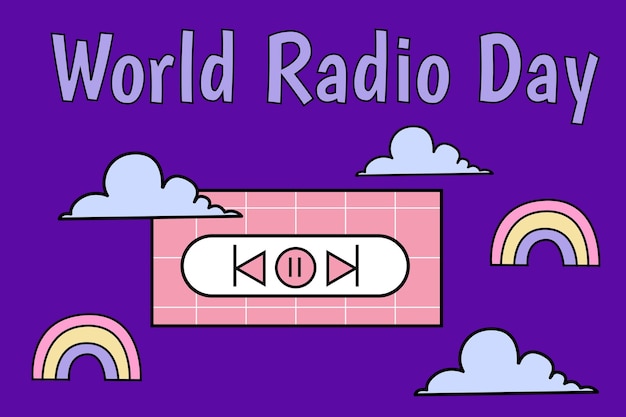 World Radio Day illustration. Online Radio banner. Broadcasting and podcasting