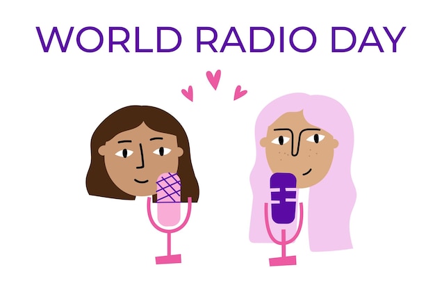 World Radio Day illustration. Online Radio banner. Broadcasting and podcasting