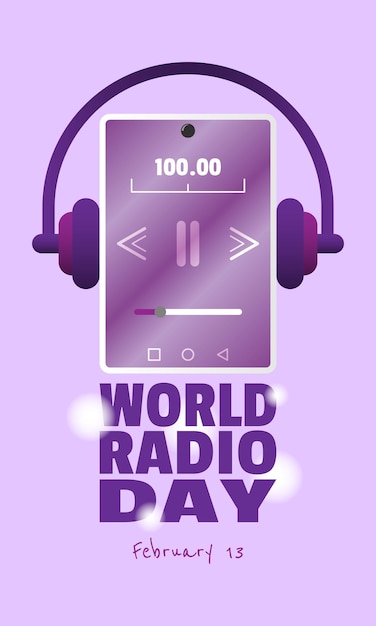 Poster della giornata mondiale della radio con streaming radio su smartphone