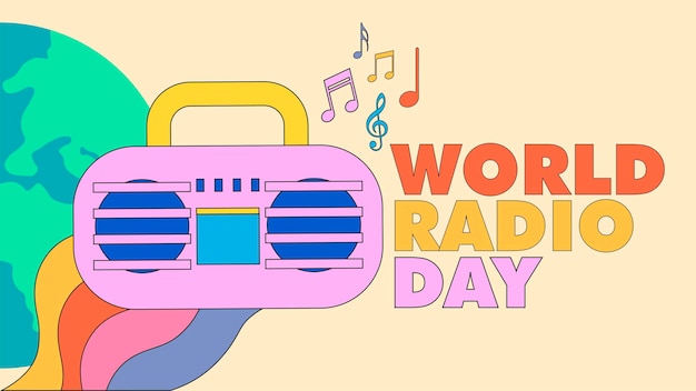 World Radio day with groovy design concept, y2k design, vintage colour