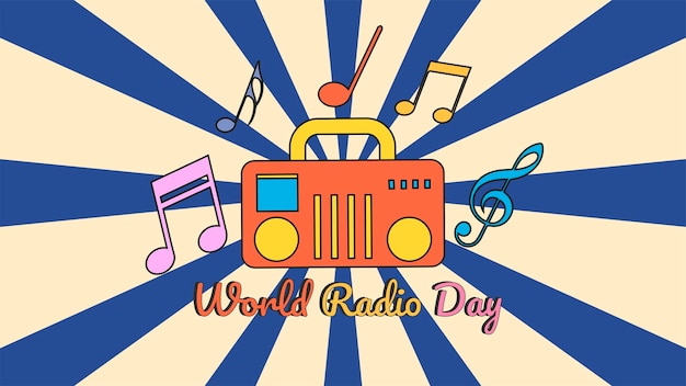 World Radio day with groovy design concept, y2k design, vintage colour