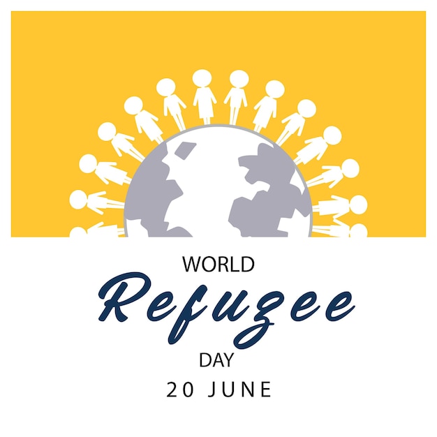 Баннер Всемирного дня беженцев с людьми на знаке земного шара