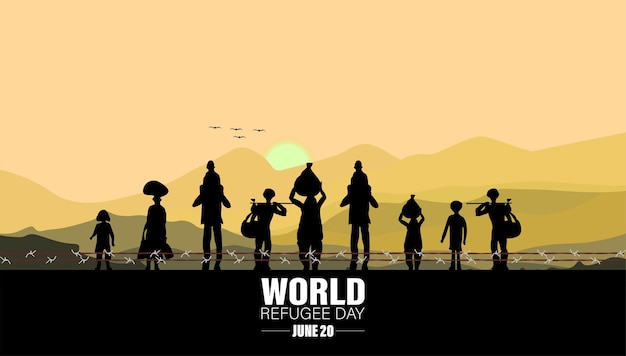 World Refugee Day Concept of social event 20 Junevector International immigration concept background