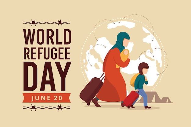 Vector world refugee day with mother and child