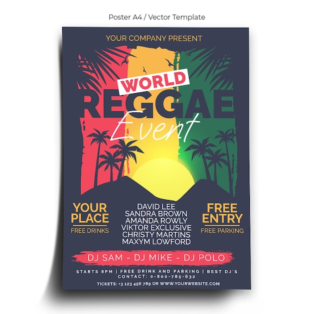 Vettore modello di poster dell'evento world reggae