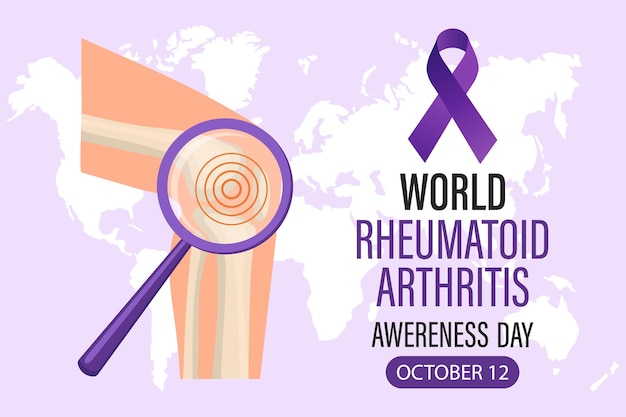 World Rheumatoid Arthritis Awareness Day October 12 banner Human knee joint and text