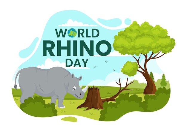 World Rhino Day Vector Illustration op 22 september voor verdedigers van neushoorns of dierenbescherming