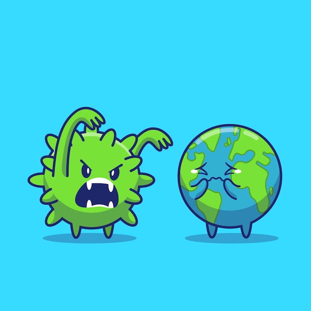 World Scare Corona Virus Icon Illustration. Corona Mascot Cartoon Character. World Icon Concept Isolated