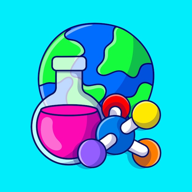 World science day concept with colored hand drawn doodle style