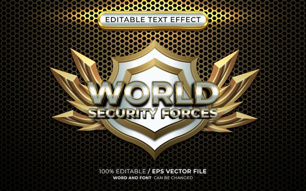 World Security Forces-badge met bewerkbare 3D-teksteffect gouden stijl