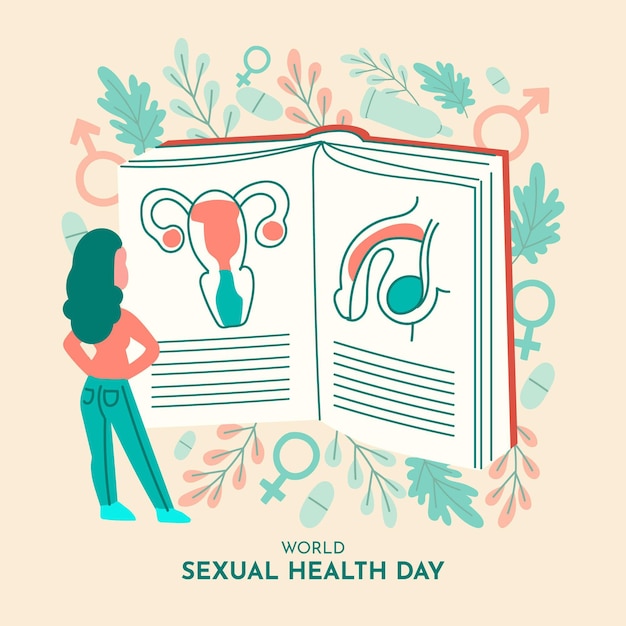 World sexual health day background with woman and book