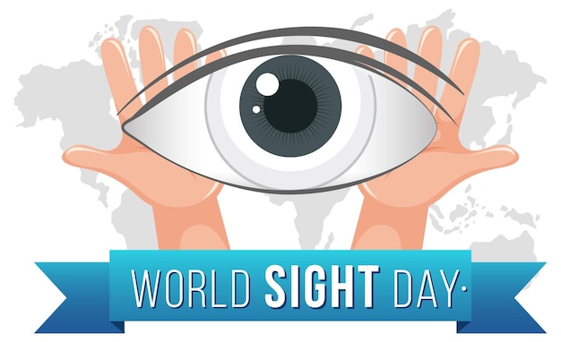 Vector world sight day banner with hands holding an eye