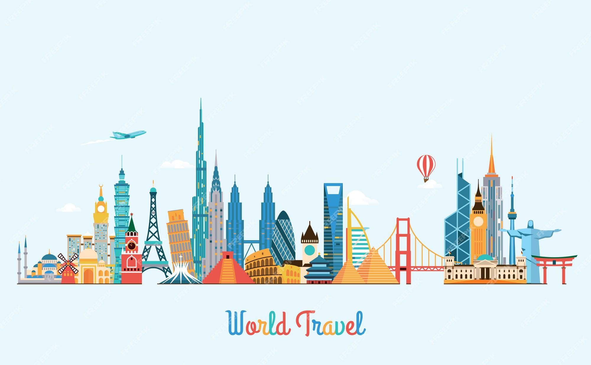 Premium Vector | World skyline. travel and tourism background. vector flat  illustration